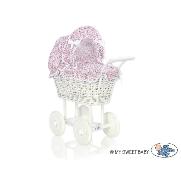 Carrozzina in Rattan per le Bambole Rosa Fiori Fiori
