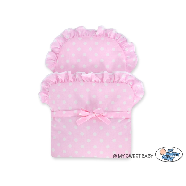 Carrozzina in Rattan per le Bambole Rosa Pois Bianchi
