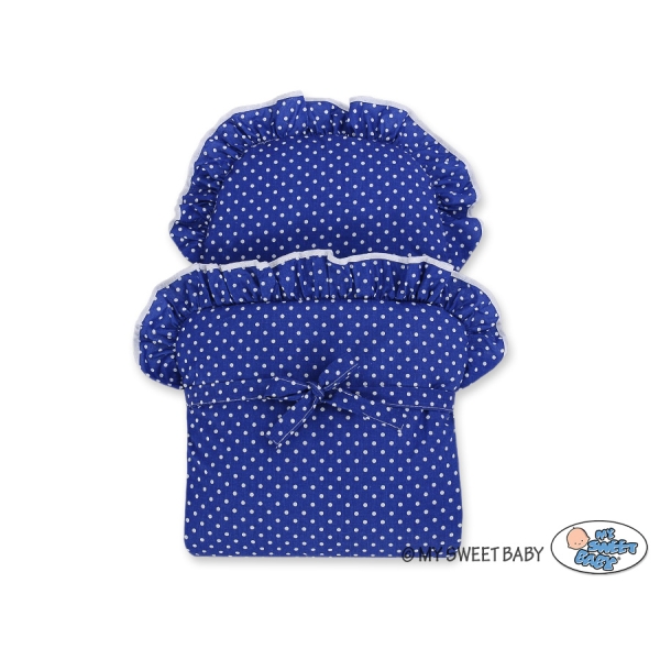 Carrozzina in Vimini con Biancheria per Bambole Blu Navy Blu