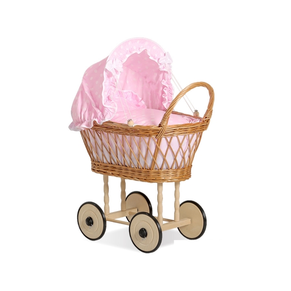 Carrozzina in Vimini per le Bambole Rosa