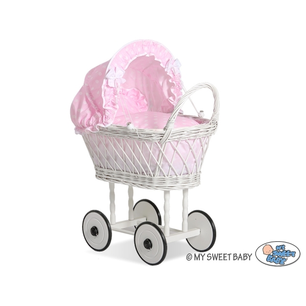 Carrozzina in Vimini per le Bambole Rosa