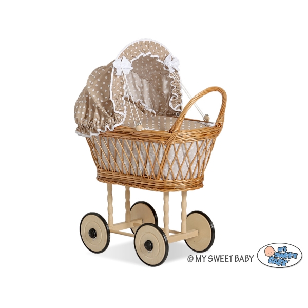Carrozzina in Vimini Vintage Bambole Marrone