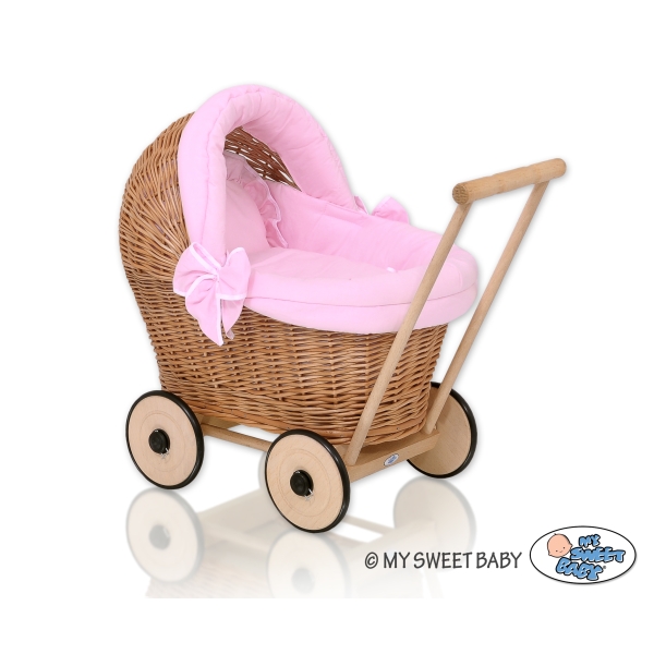 Carrozzina in Vimini Vintage Bambole Rosa