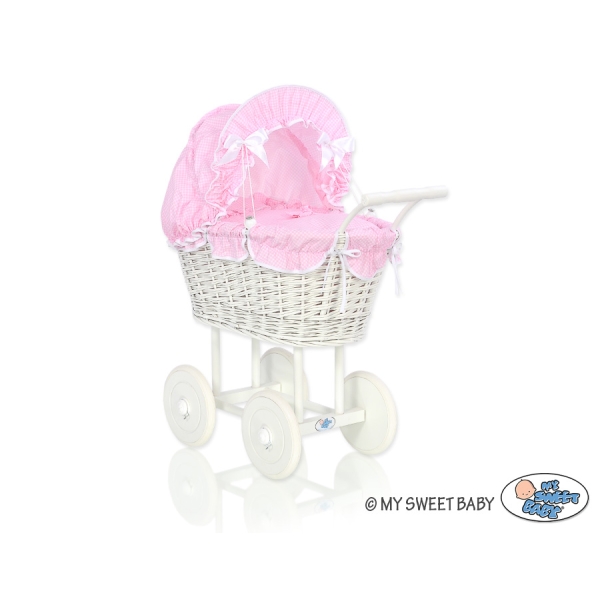 Carrozzina in Vimini Vintage Bambole Rosa a Scacchi