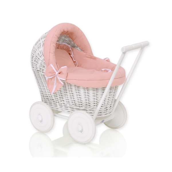 Carrozzina in Vimini Vintage Bambole Rosa Scuro