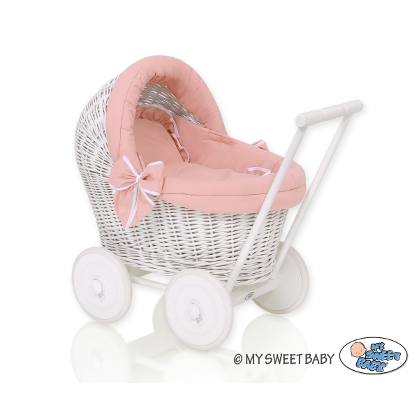 Carrozzina in Vimini Vintage Bambole Rosa Scuro