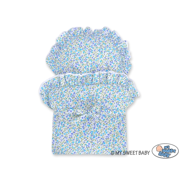 Carrozzina per Bambole Rattan Biancheria Blu Menta Fiori Fiori