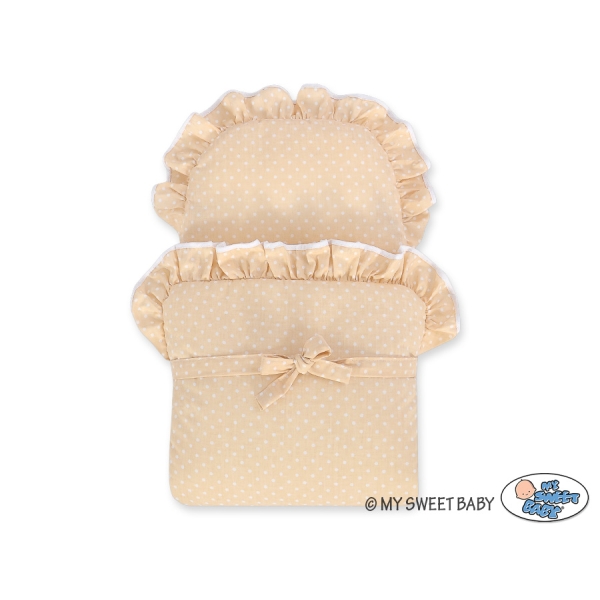 Carrozzina per Bambole Rattan Creme Bianca Beige Pois Bianchi