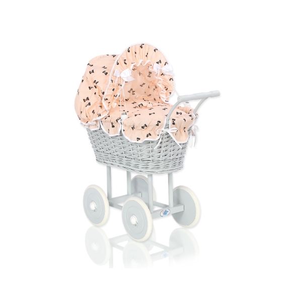 Carrozzina per Bambole Rattan Grigio Fiocchetti