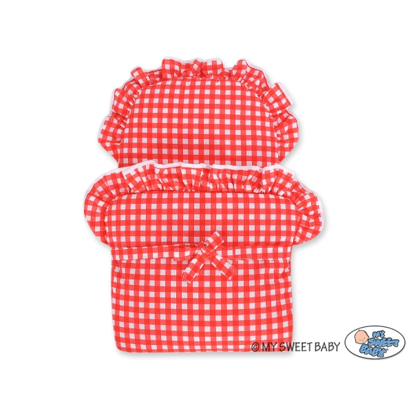 Carrozzina per Bambole Rattan Grigio Rosso a Scacchi