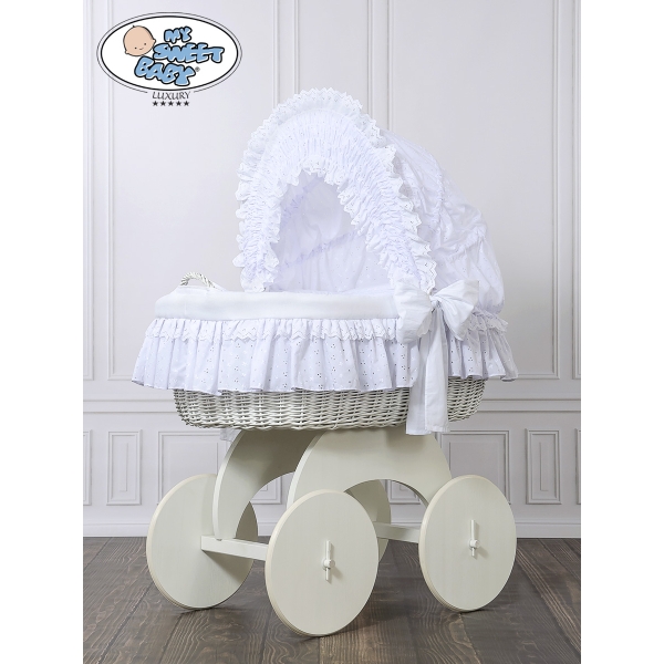 Cesta Vimini Neonato con Ruote Carlotta Bianca