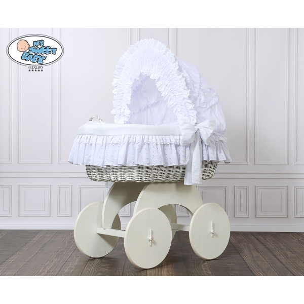 Cesta Vimini Neonato con Ruote Carlotta Bianca