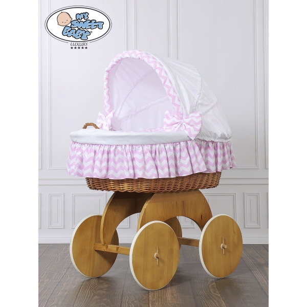 Cesta Vimini Neonato con Ruote Rosa Rosa Hanna