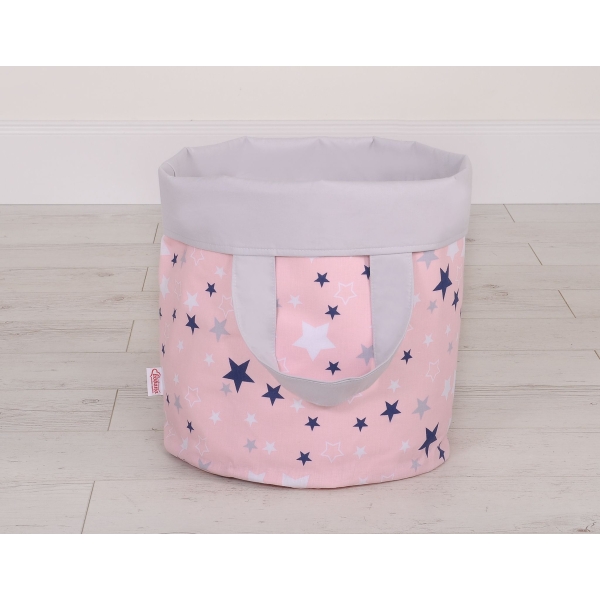 Cestino per i Giochi Doppia Faccia M Blu Rosa Grigio Stelle