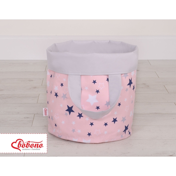 Cestino per i Giochi Doppia Faccia M Blu Rosa Grigio Stelle