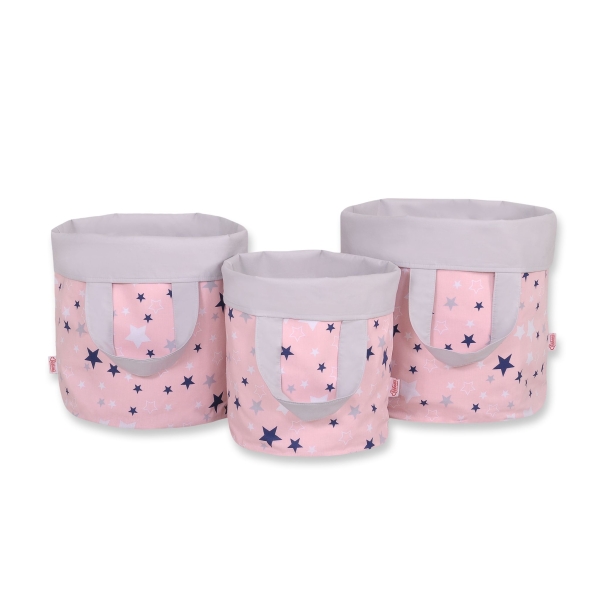 Cestino per i Giochi Doppia Faccia M Blu Rosa Grigio Stelle