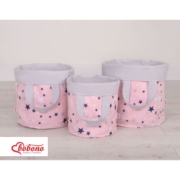 Cestino per i Giochi Doppia Faccia M Blu Rosa Grigio Stelle
