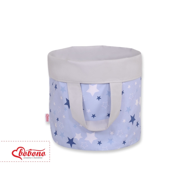 Cesto Portagiochi Bambini L Blu Grigio Stelle