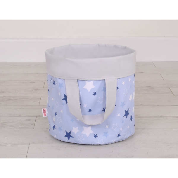 Cesto Portagiochi Bambini L Blu Grigio Stelle