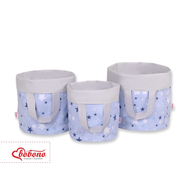 Cesto Portagiochi Bambini L Blu Grigio Stelle