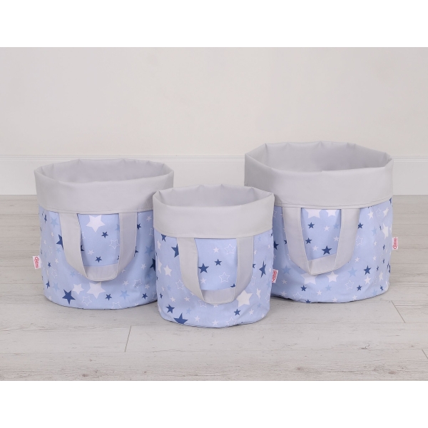 Cesto Portagiochi Bambini L Blu Grigio Stelle