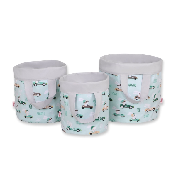 Cesto Portagiochi Bambini M Menta Grigio Conigli