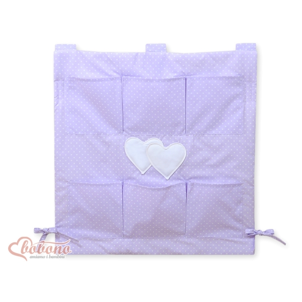 Culla Appesa Organizer Lilla Pois Bianchi Cuori