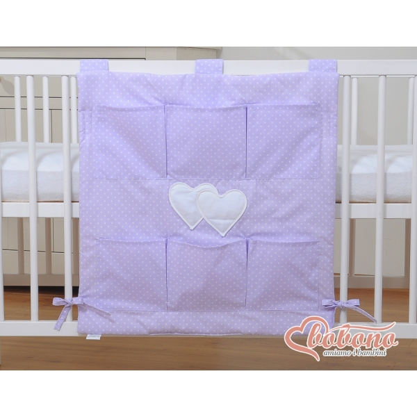 Culla Appesa Organizer Lilla Pois Bianchi Cuori