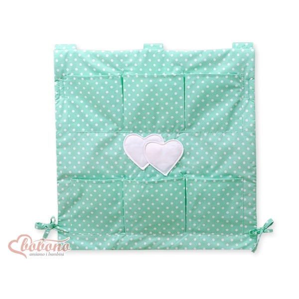 Culla Appesa Organizer Menta Pois Bianchi Cuori