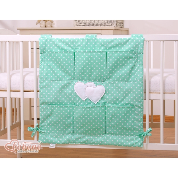 Culla Appesa Organizer Menta Pois Bianchi Cuori