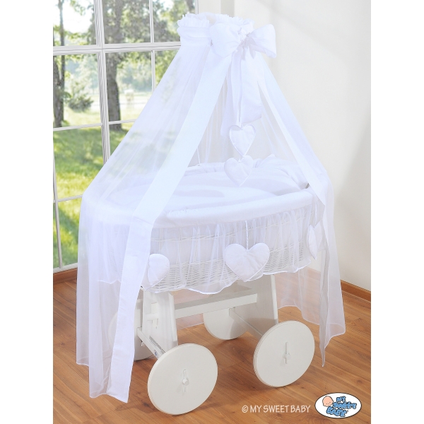 Culla Completa Neonato Baldacchino Ruote Grandi Bianca Amelia