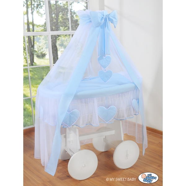 Culla Completa Neonato Baldacchino Ruote Grandi Blu Amelia