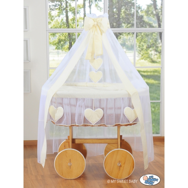 Culla Completa Neonato Baldacchino Ruote Grandi Creme Amelia
