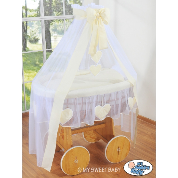 Culla Completa Neonato Baldacchino Ruote Grandi Creme Amelia