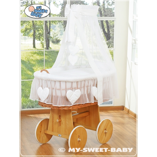 Culla con Baldacchino Piccole Ruote Biancheria Set Bianca Amelia