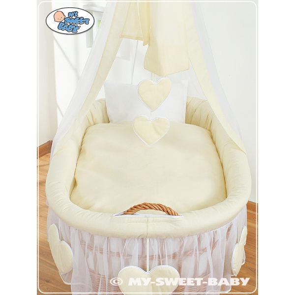 Culla con Baldacchino Piccole Ruote Biancheria Set Creme Amelia
