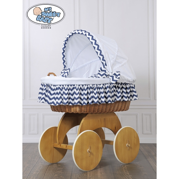 Culla con Biancheria Completa Vimini Bianca Blu Navy Hanna