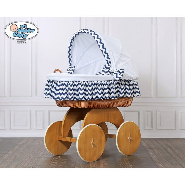 Culla con Biancheria Completa Vimini Bianca Blu Navy Hanna