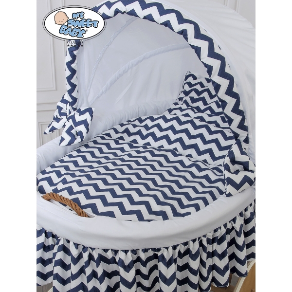 Culla con Biancheria Completa Vimini Bianca Blu Navy Hanna