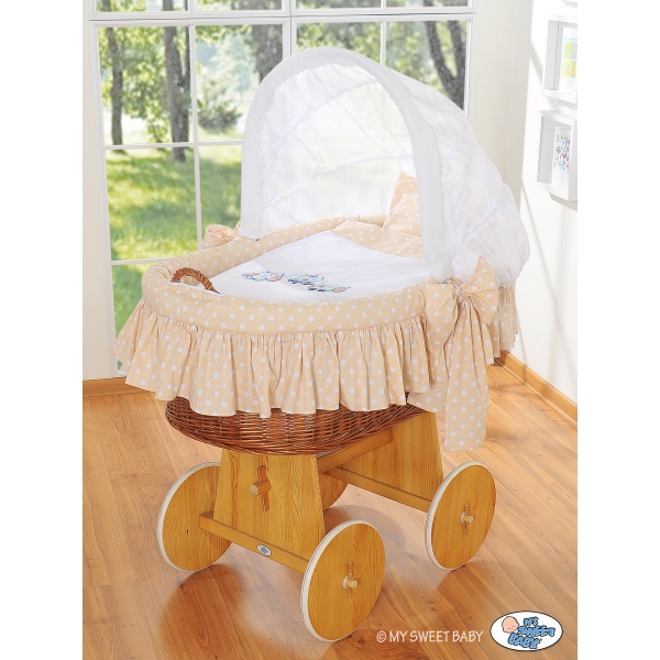 Culla con Cappotta e Ruote per Neonato Beige Gufi