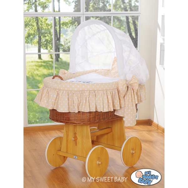 Culla con Cappotta e Ruote per Neonato Beige Gufi