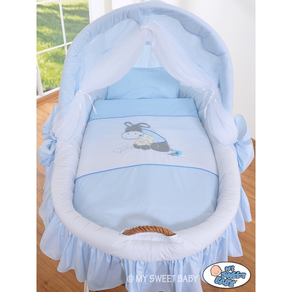 Culla con Cappotta e Ruote per Neonato Blu Luca