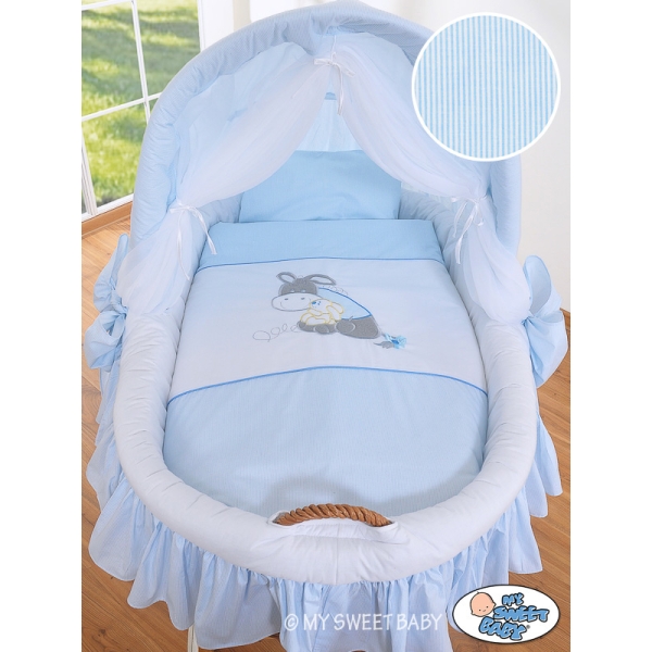 Culla con Cappotta e Ruote per Neonato Blu Luca