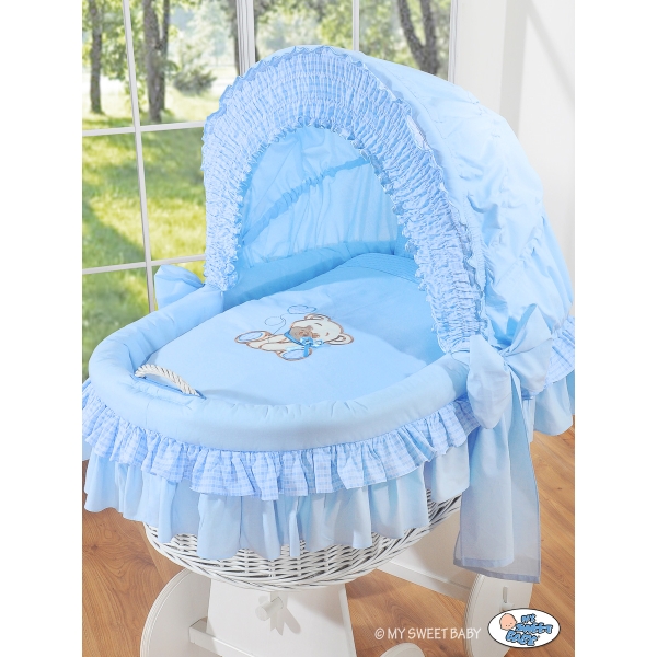 Culla con Cappotta e Ruote per Neonato Blu Nastro