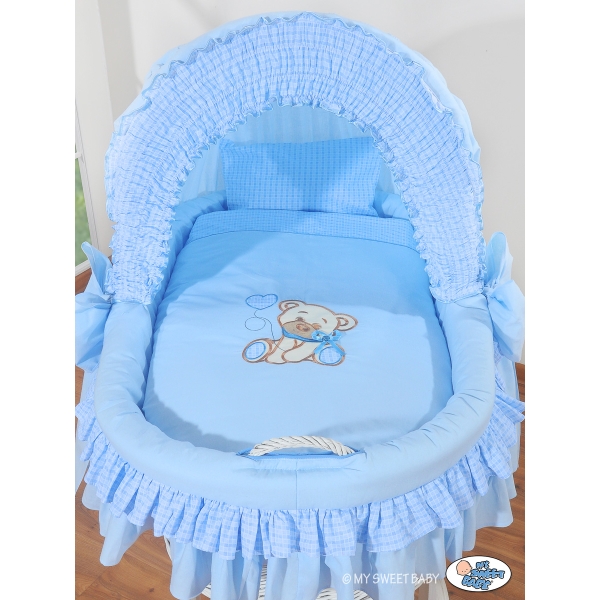 Culla con Cappotta e Ruote per Neonato Blu Nastro