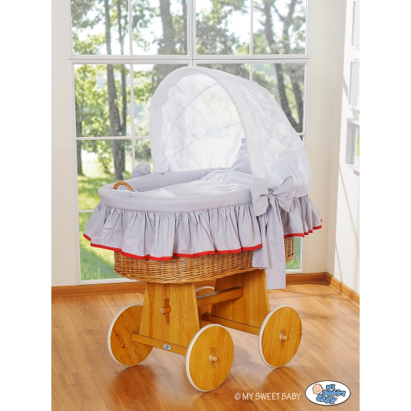 Culla con Cappotta e Ruote per Neonato Grigio Rosso Glamour