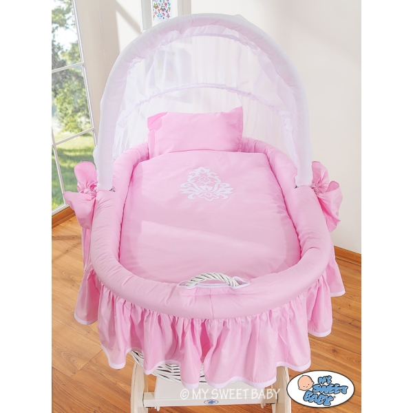 Culla con Cappotta Ruote Grandi Rosa Bianca Glamour