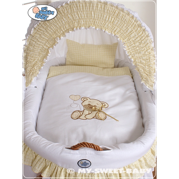 Culla con Cappottina Ruote Biancheria Set Bianca Nastro