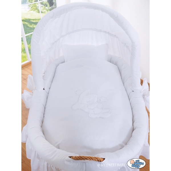 Culla con Cappottina Ruote Biancheria Set Bianca Notte