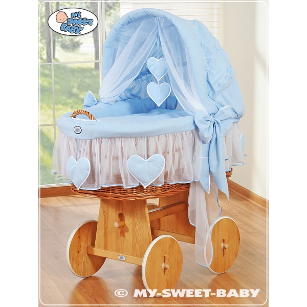 Culla con Cappottina Ruote Biancheria Set Blu Amelia